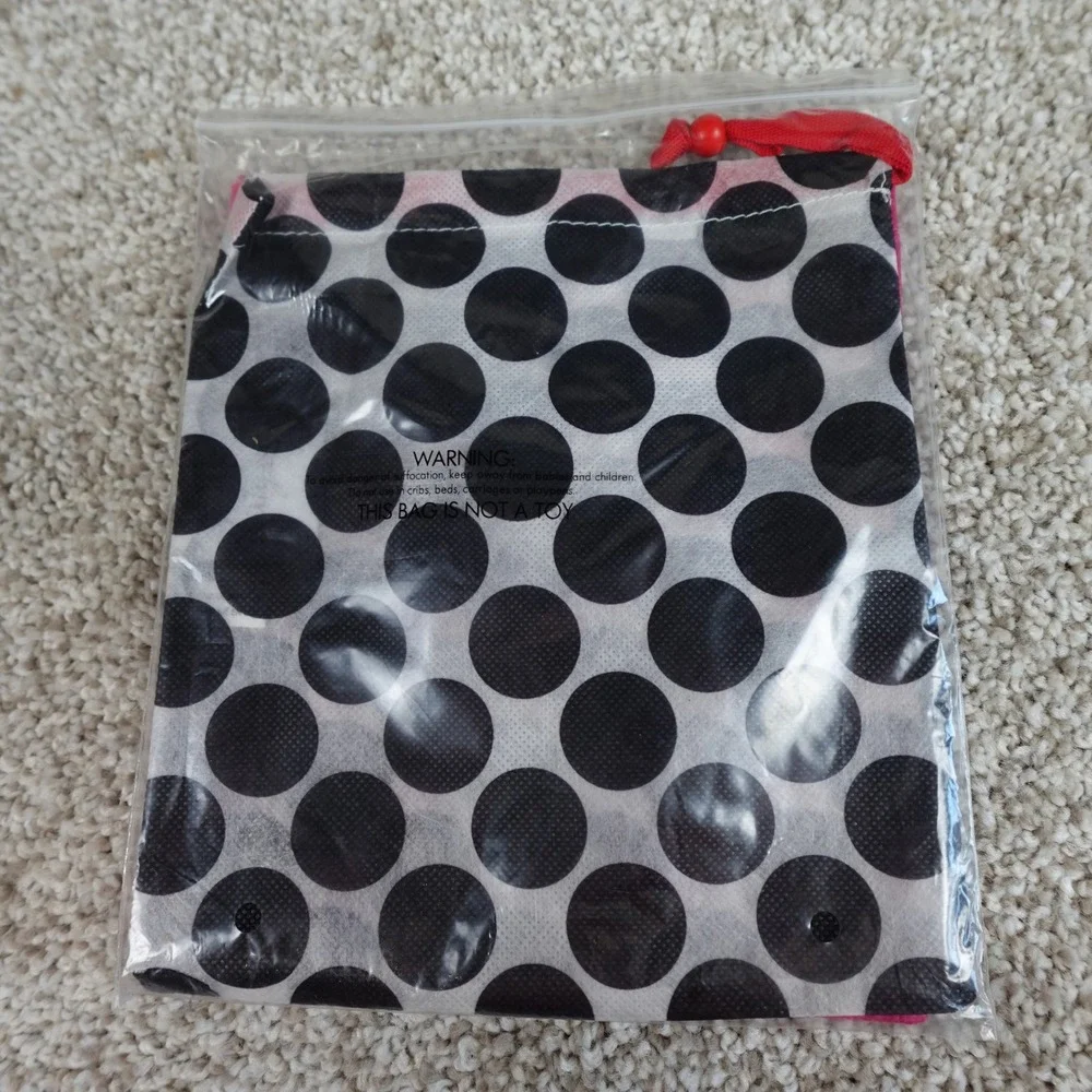 Thirty-One Gifts Polka‎ Dot Drawstring Dust Bag Black White Red Pouch 7.5x8